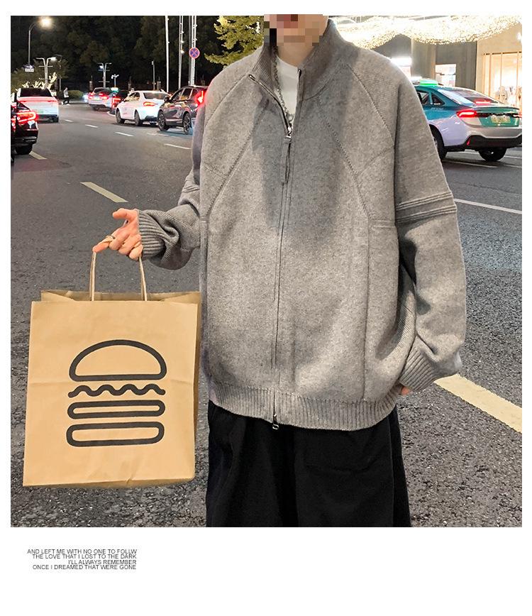 Herren-Strickjacke mit Stehkragen, locker geschnitten - Trendige amerikanische Strickware für Frühling und Herbst