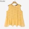 Women Sleeveless Front Lace Crochet Splicing Casual Ruffled Tank Tops Blouse