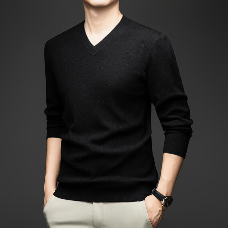 

Spring Autumn Men s Trend T-Shirts Long Sleeve V-Neck Slim Fit Tshirt 3XL чорний