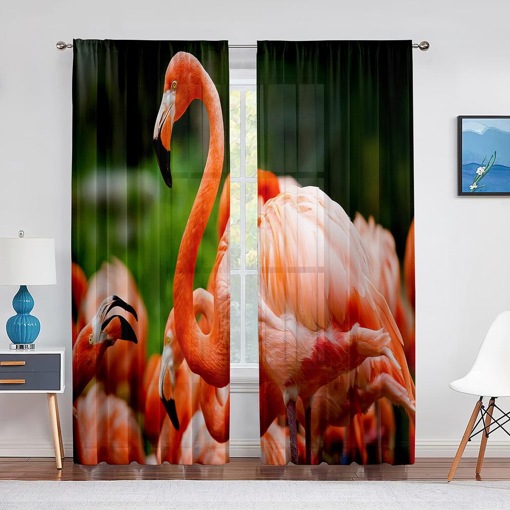 Flock Pink Flamingos In The Water Sheer Voile Curtains for Living Room Bedroom Kitchen Window Drapes Chiffon Tulle Curtain Decor
