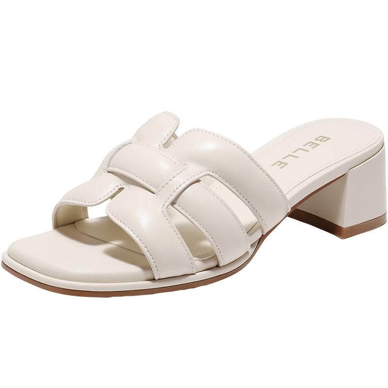 Belle Women s Woven Block Heel Slide Sandals 38 грязно-белый