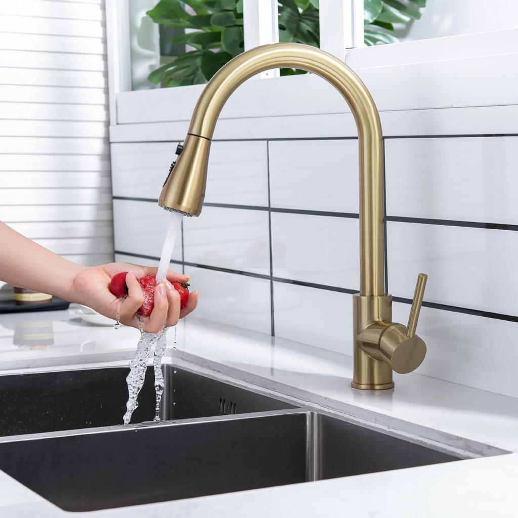 Stainless Steel Kitchen Faucets Pull Out Kitchen Mixer Tap Deck Mounted Home Improvement Hot and Cold Water Telescopic Faucet