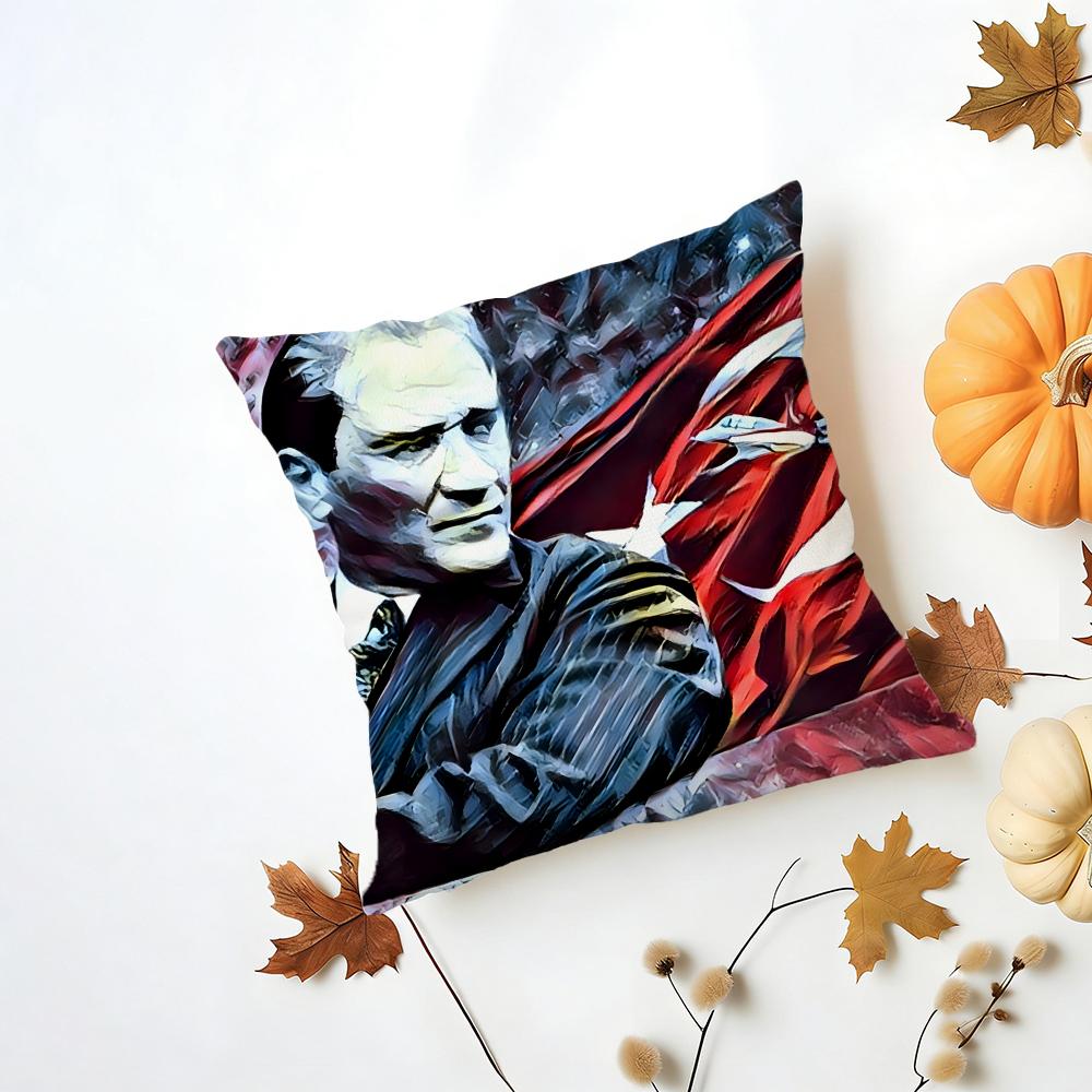 Historical Patriotic M-Mustafa Kemal A-Ataturk Cushion Cover Washable Linen Pillowcase Soft For Daily Sofa Bed Home Room Decor