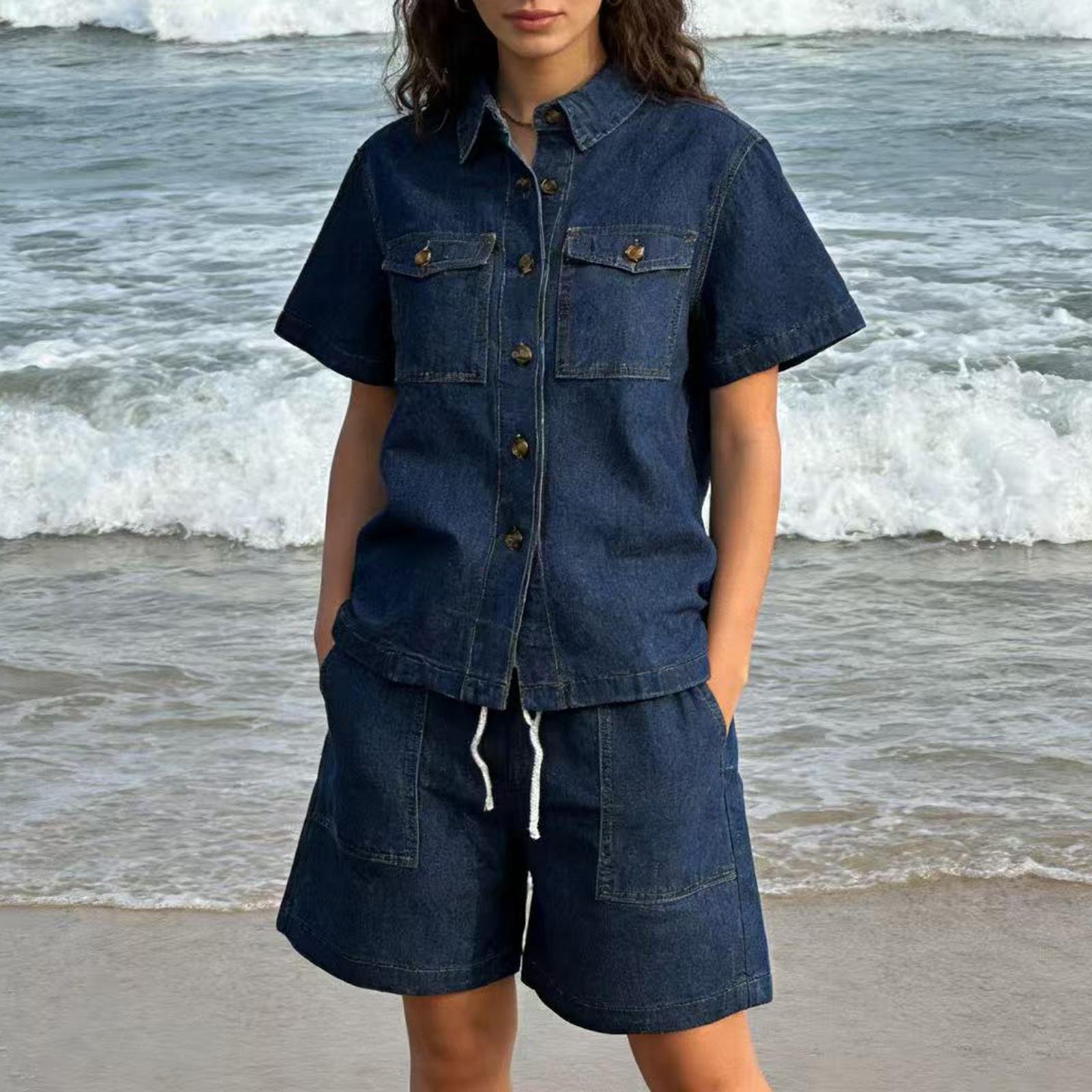 

Women s 2-piece Denim Top Shorts Denim Set S