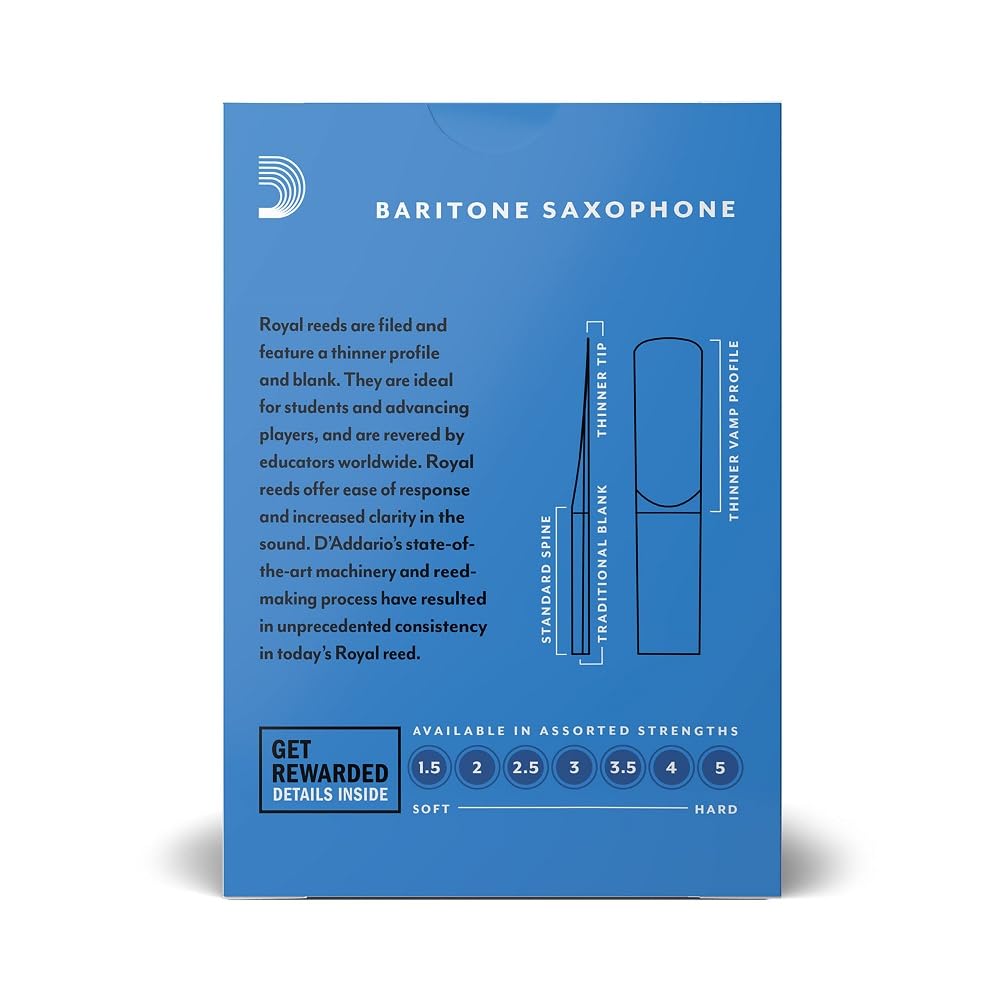 D'Addario WoodWinds D'Addario Reed for Baritone Saxophone ROYAL RLB1030 [Hardness 3.0] Pack of 10 []