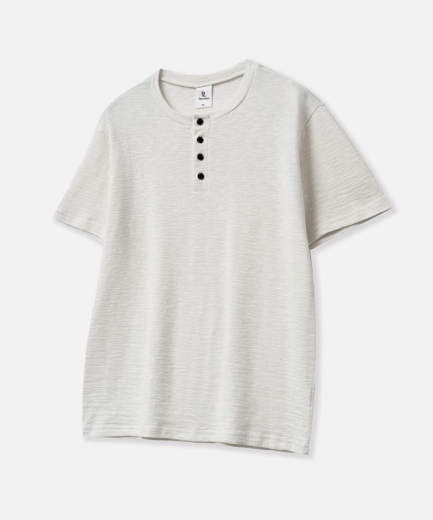 Dibellobeu Slub Henley Neck Short Sleeve T-Shirt_Ivory