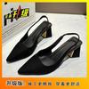 2025 spring and summer commuter explosion thick heel pointed wedding shoes women's European station height increase versatile fashion fashion sandals
