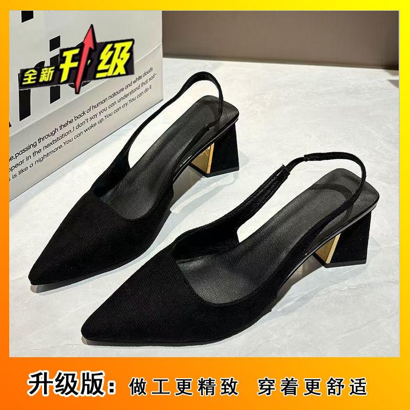 2025 spring and summer commuter explosion thick heel pointed wedding shoes women's European station height increase versatile fashion fashion sandals