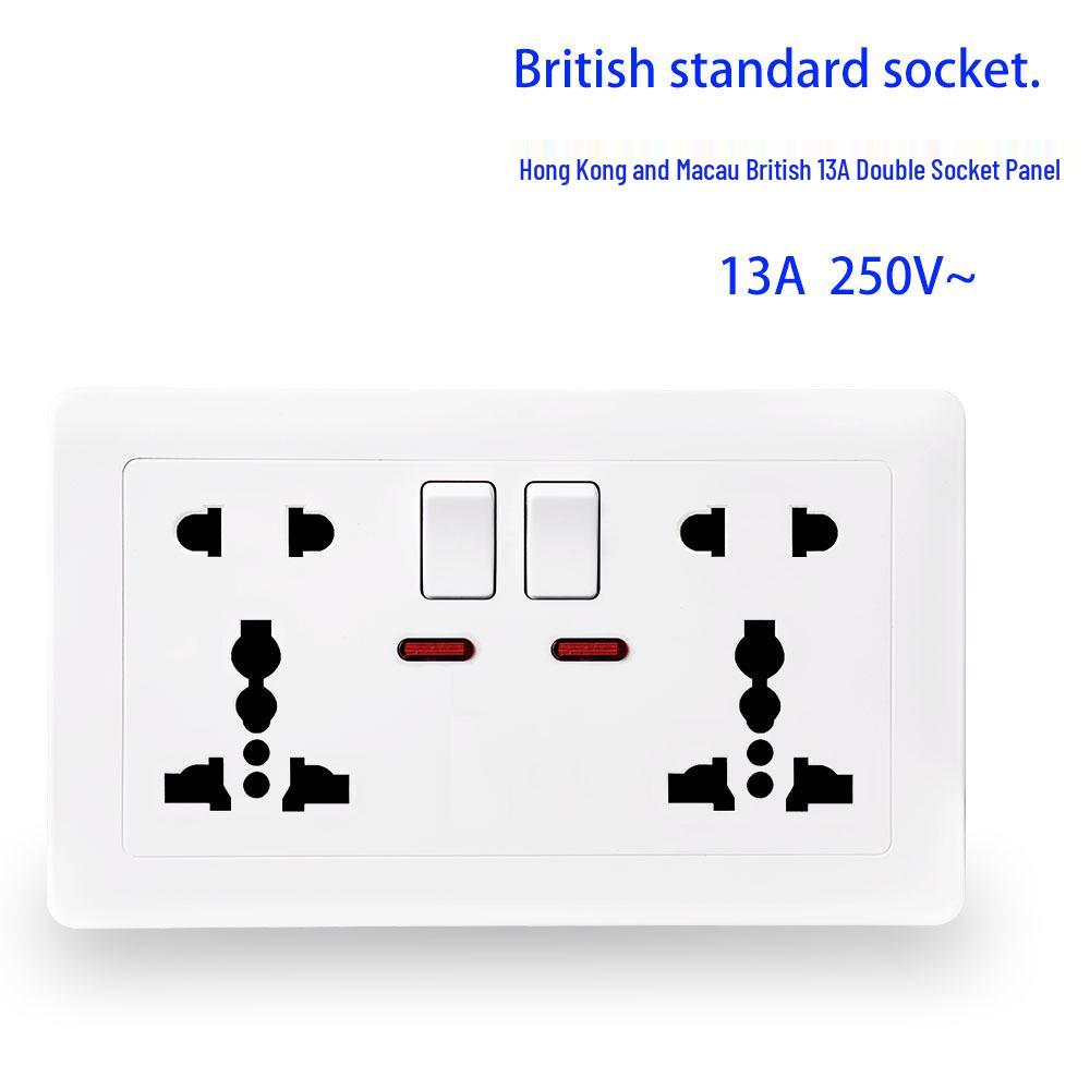 British 13A Dual Gang USB Socket Panel with Switch, 146 Type, International Five-Hole Design