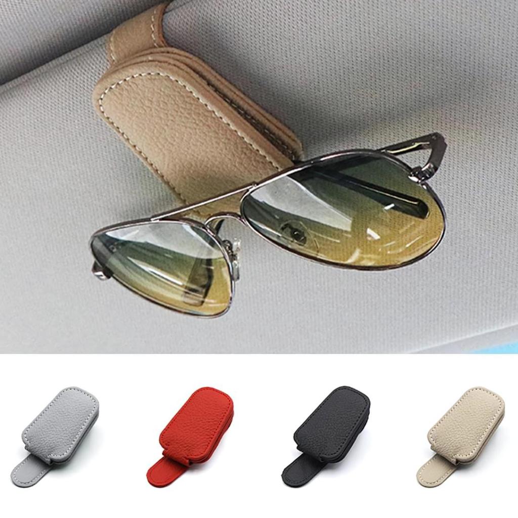 Premium Leather Car Glasses Holder - Luxury Visor Mount with Multi-Card Storage