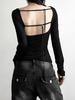 Women Autumn Long-sleeved Slash Neck Crops Tops Elastic Sexy Slim Backless T-Shirts Female New Fashion Lace-up Solid Top Tees