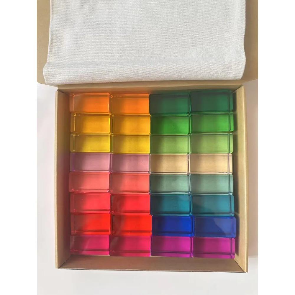 Nový design Montessori hračky prohlédnou duhové Lucite stohovací bloky Akryl Vysoce transparentní pro děti Open Play