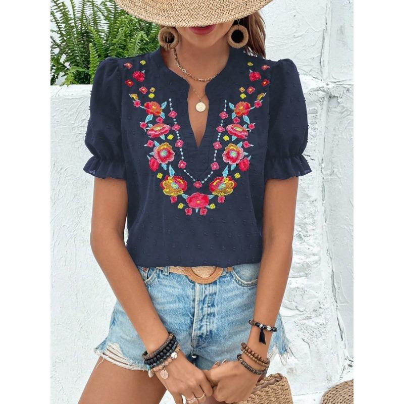JPNTKY Women's Fashion Casual V-Neck  Short Sleeve Blouses & Shirts