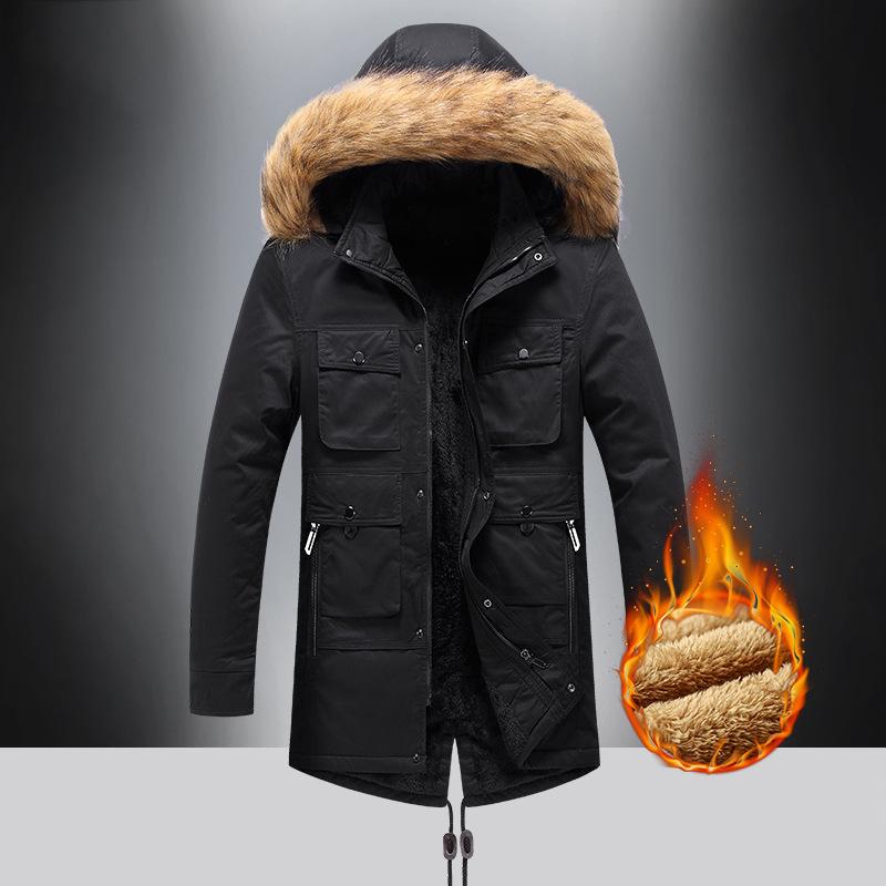 Winter Men's Velvet Thickened Medium and Long Loose Coat Padded Jacket Middle-aged and Elderly Padded Clothes Men's Dad Clothing