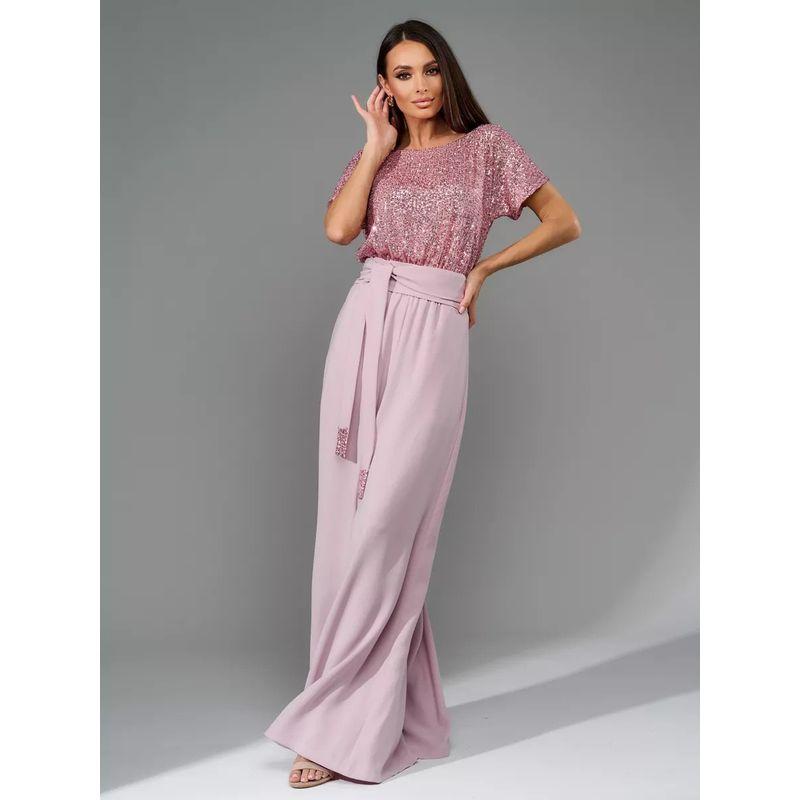 

European and American Sequins Fashion Short sleeve Casual Jumpsuit Trousers Formal Dress Sparkling Jumpsuit Pants Pink XXXL