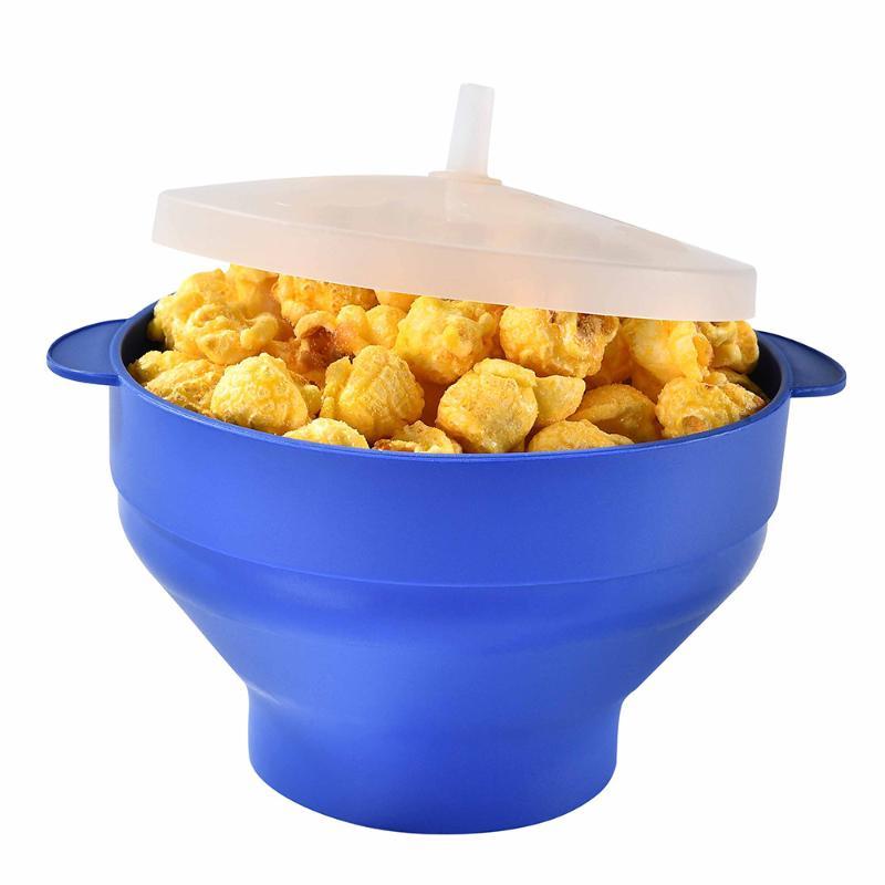Collapsible Silicone Microwave Popcorn Maker Non-Toxic Popper Bowl with Lid for Family Weekend Movie Time