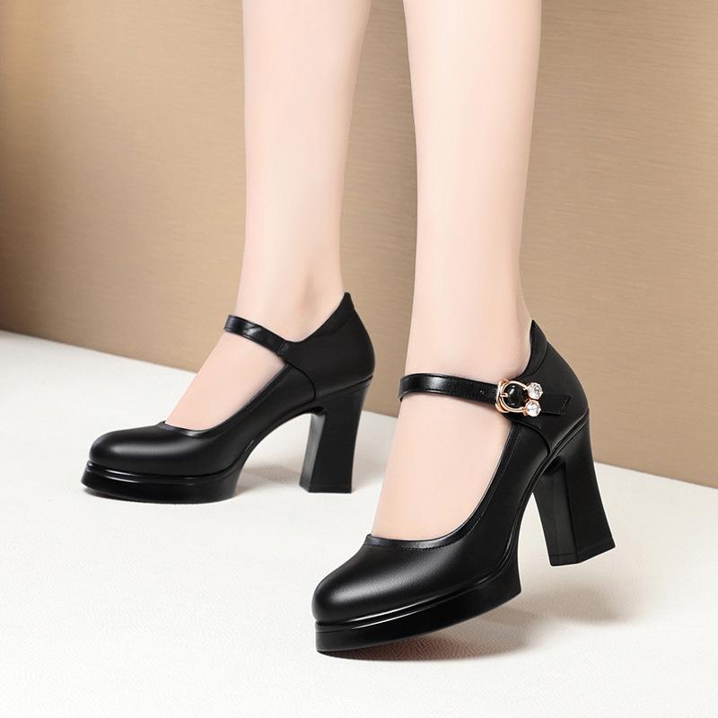 Waterproof Platform High Heel Round-Head Summer Model Training Special Catwalk Work Single Shoes Elegant Simple Black Autumn