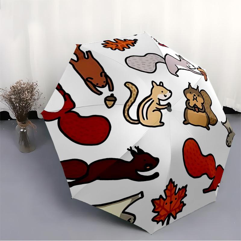 1pc Squirrel Pattern Automatic Folding Umbrella - 8-Rib Durable Iron Frame, Compact Portable for Daily Travel Yy251205024