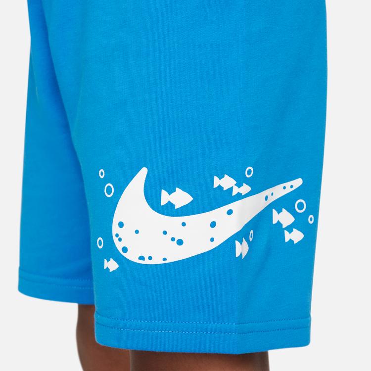 Nike Sportswear Coral Reef Cartoon Pattern Logo Print Crew Neck Short Sleeve T-Shirt And Straight Leg Shorts Kids Sets FQ0552-406