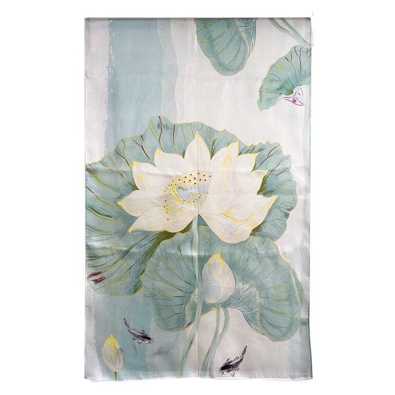 New Summer Lotus Long Silk Scarf Shawl for Women Sunscreen Print Veil Scarf  Long Scarf