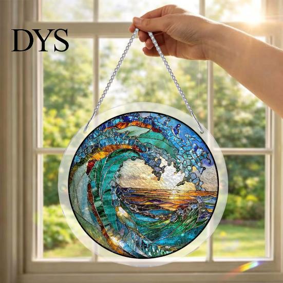 Stained Glass Puzzle Round Acrylic Suncatcher Puzzle, UV Printed Window Hanging Decor Educational Game 7.48 Inch DIY Craft Light Catcher Ornament for
