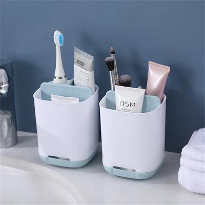 Toothbrush Holder Bathroom Multifunctional Compartment Draining Storage Rack Cosmetic Toiletries Organizing Storage Box