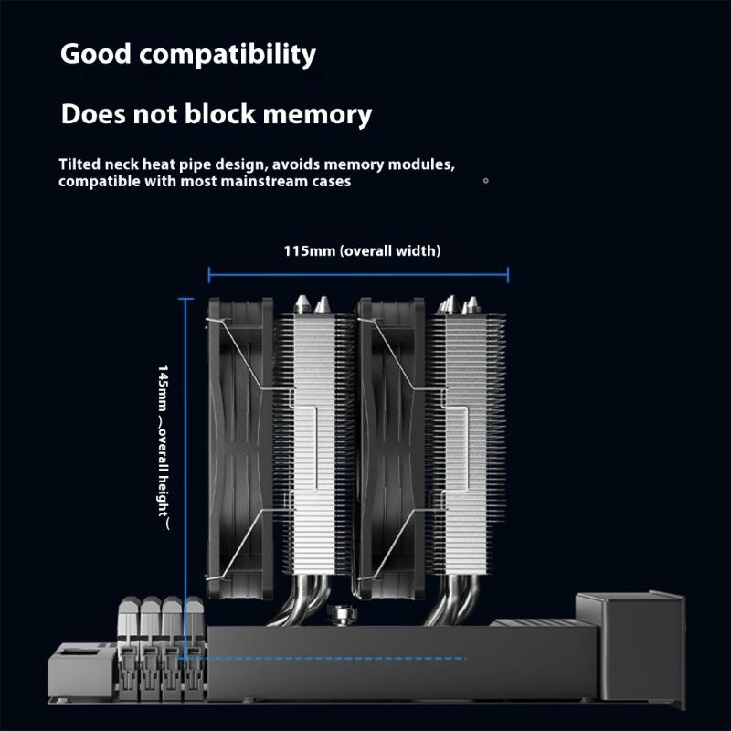 PWM Controlled Copper Base Tower CPU Air Coolers Double Cooling Fan Design 145mm Height ARGB Lighting For PC Builds