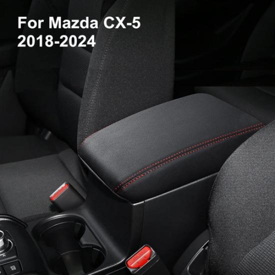Red Stitch Leather For 2018-2024 Mazda CX-5 Car Center Console Lid Armrest Cover