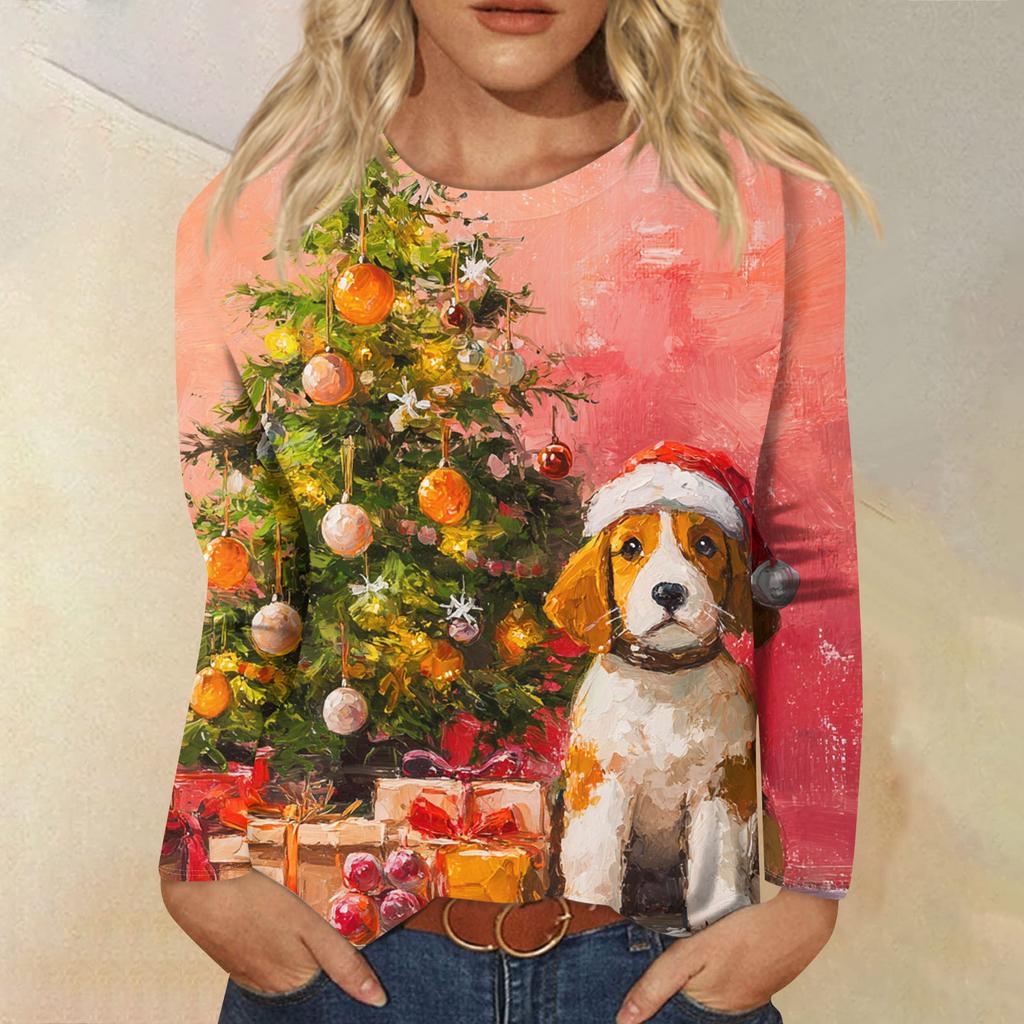 Women's Loose Comfortable Casual Fashion Round Neck Christmas Print Long Sleeve Hoodie