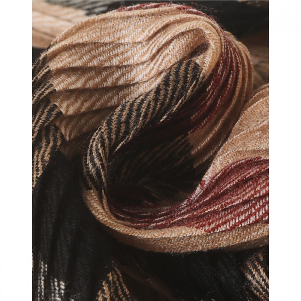 Daks Wool 100 Brown Check Pleated Muffler Dcsc6f581w3