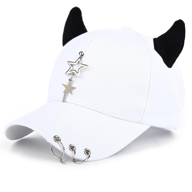 Streetwear Cool Cowhorn Baseball Cap With Metal Ring Embellishments For Urban Style