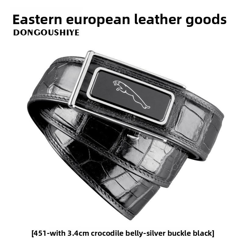 Mary Crocodile belly leather men s belt with stainless steel leopard automatic buckle 105cm