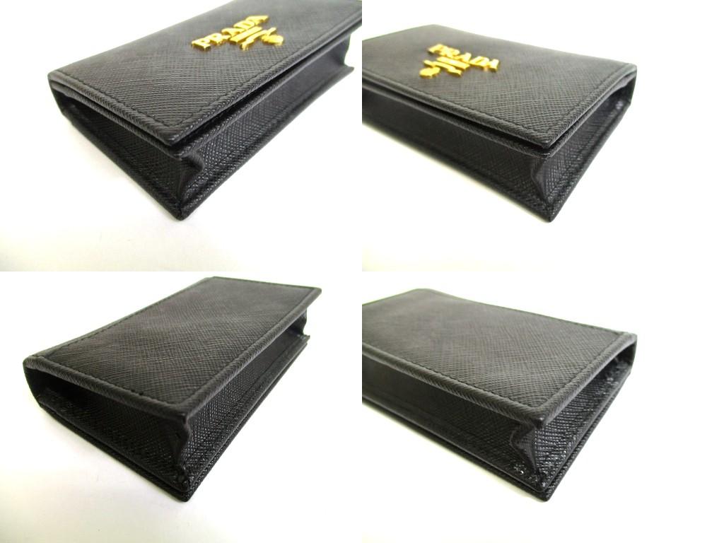 Authentisches PRADA Schwarzes Saffiano Leder Kartenetui Kartenhalter #b063 Geöffnete Schachtel