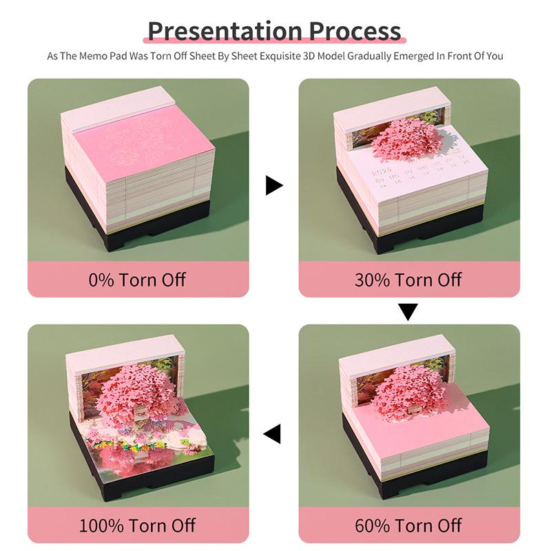 Music Time Piece Calendar 2026 Desk Calendar With Led Light 3D Tear-Away Calendar Paper Carving Art Memo Pad Notepad Christmas