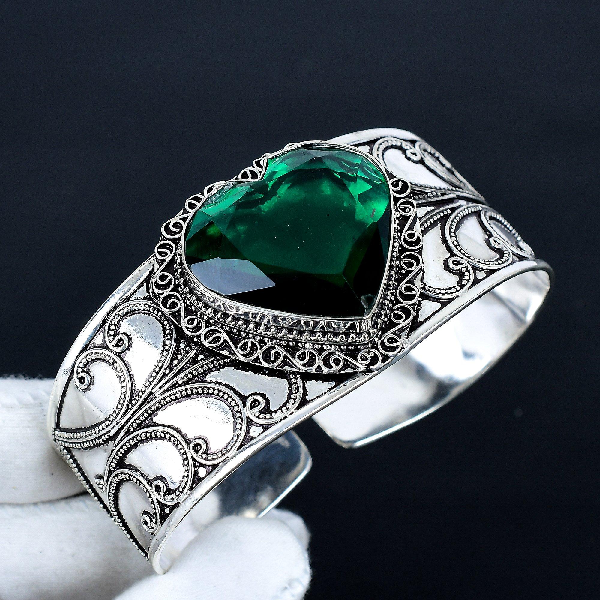 

Green Tourmaline Heart Gemstone Bracelet, Bangle Adjustable Bracelet, 925 Sterling Silver Jewelry, Engagement Gift, Tourmaline Bracelet Wadding Gift Adjustable зелений