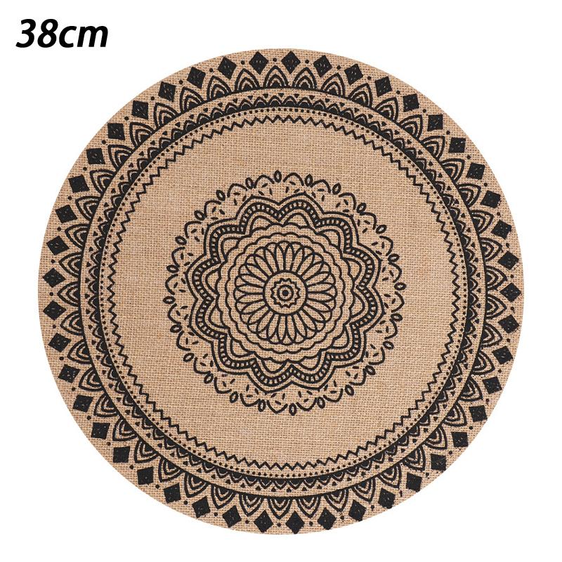Boho Mandala Round Placemats Heat-Resistant Linen-Cotton Table Mats Washable Non-Slip Dining Decor