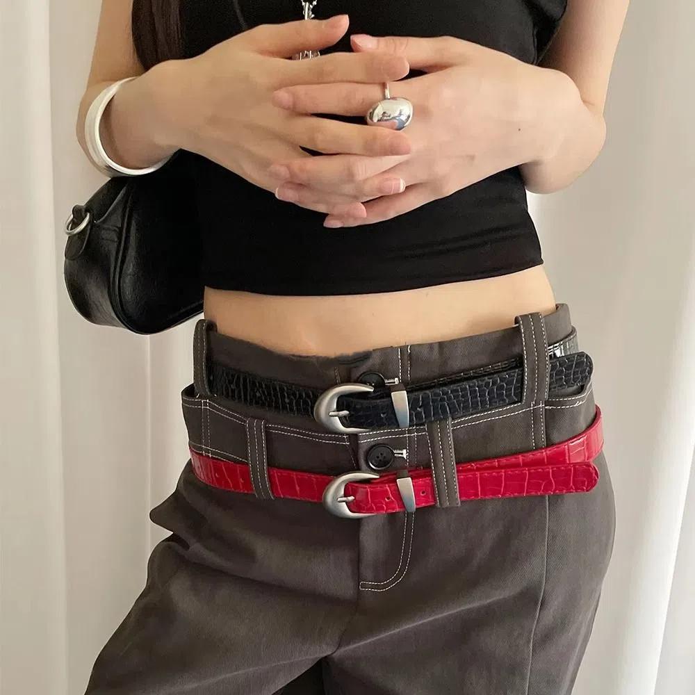 PU Leather Thin Waist Belt Y2k Dress Jeans Belt Designer Women's Belt  For Girls