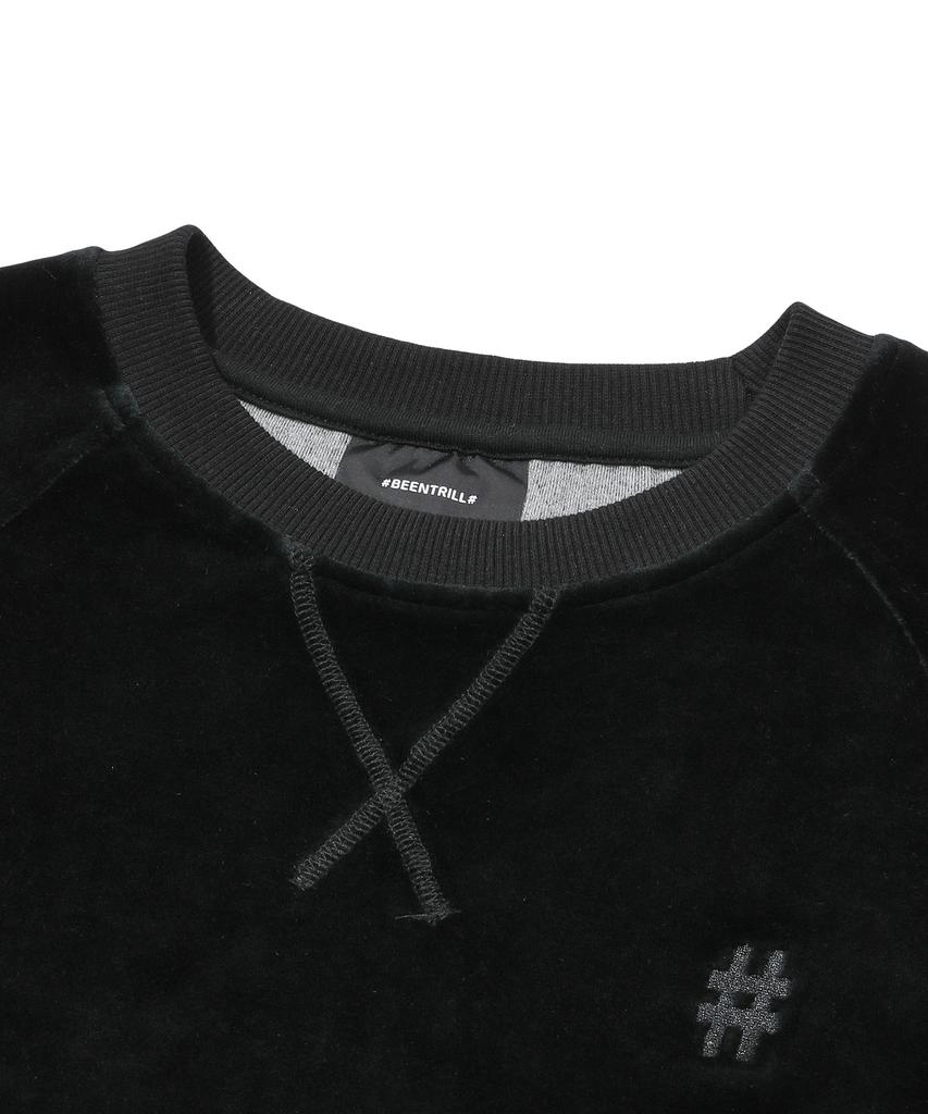 BEENTRILL Velour Hashtag Raglan Sweatshirt (Black)