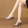Summer New Style Stiletto Sandals Women's Square Head Open Toe Crystal Line with Anti-slip Wear-resistant High-heeled Slippers