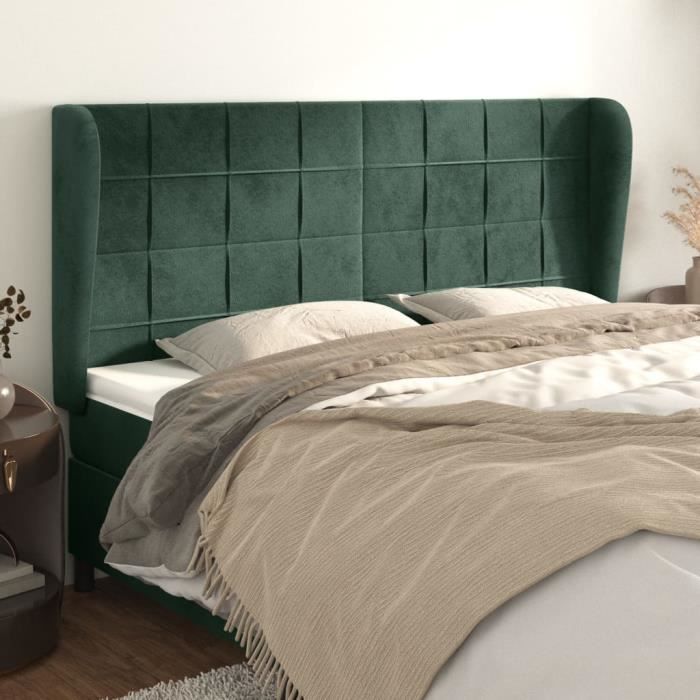 3118025 vidaXL Tête de lit avec oreilles Vert foncé 203x23x118-128 cm Velours