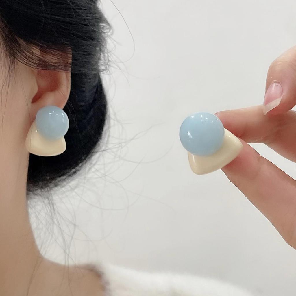 Modré gradientní květinové náušnice s pečeným lakem - Puzetky ve tvaru sladkého srdce pro ženy, Letní šperky