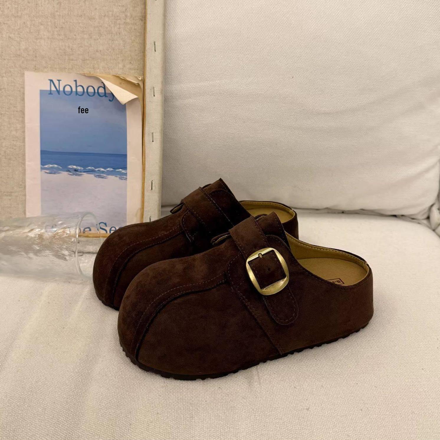 Spring 2026 Women s Closed-Toe Slippers: Versatile, Thick Soft Sole, Non-Slip, Comfortable, Birkenstock Style 35 коричневый