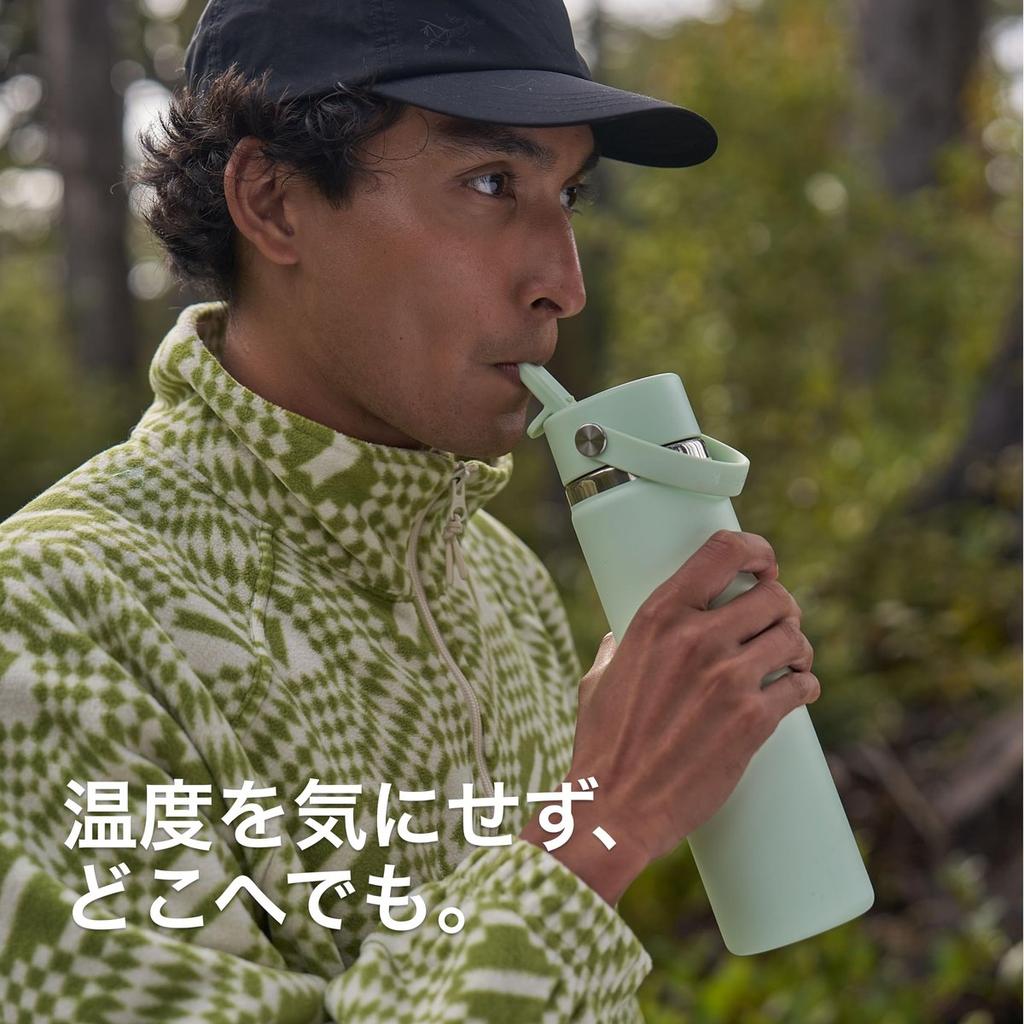 Hydro Flask Wide Mouth Water Bottle with Flex Straw Lid 32 oz Agave Green Stainless Steel Vacuum Insulated Flask