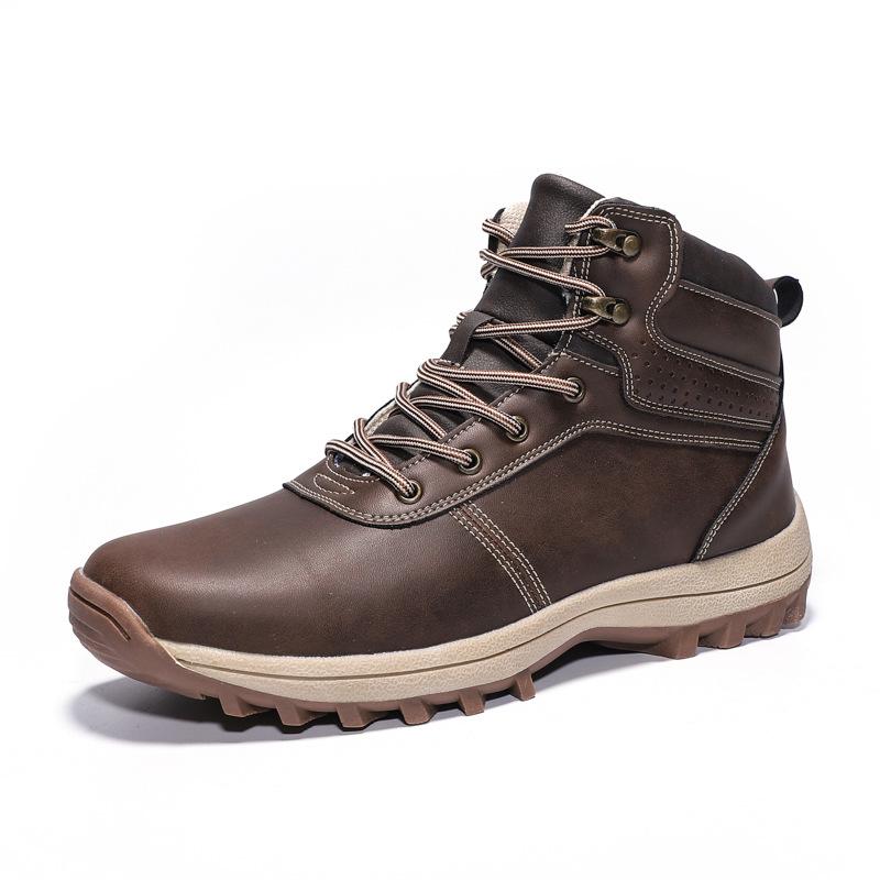 Herrenstiefel High Top Lederstiefel Outdoor Rutschfest Schneestiefel Winter Plüsch Warm Baumwollschuhe Lässige Wandern Knöchel-Booties