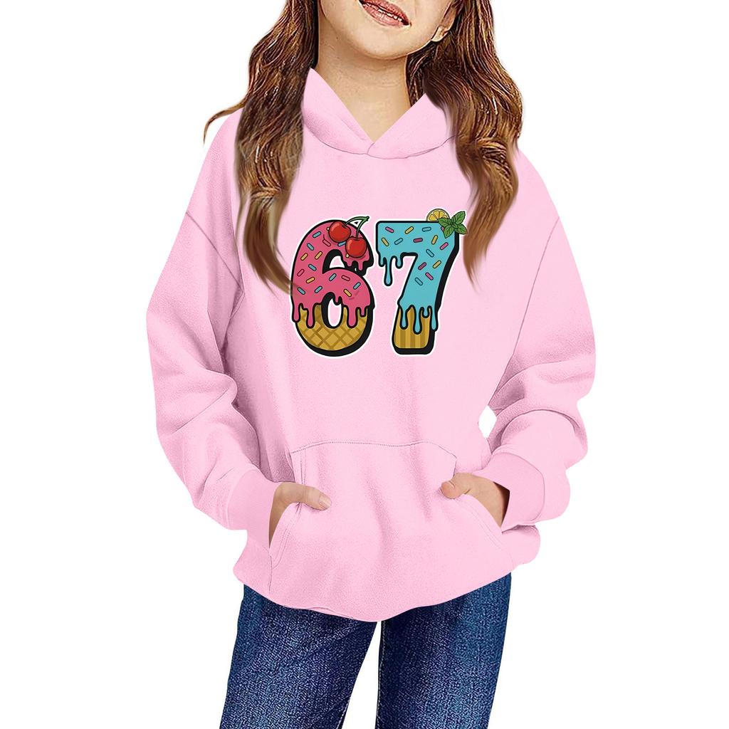 Kids' Long Sleeve Loose Pullover Letter Print Drawstring Hooded Sweatshirt