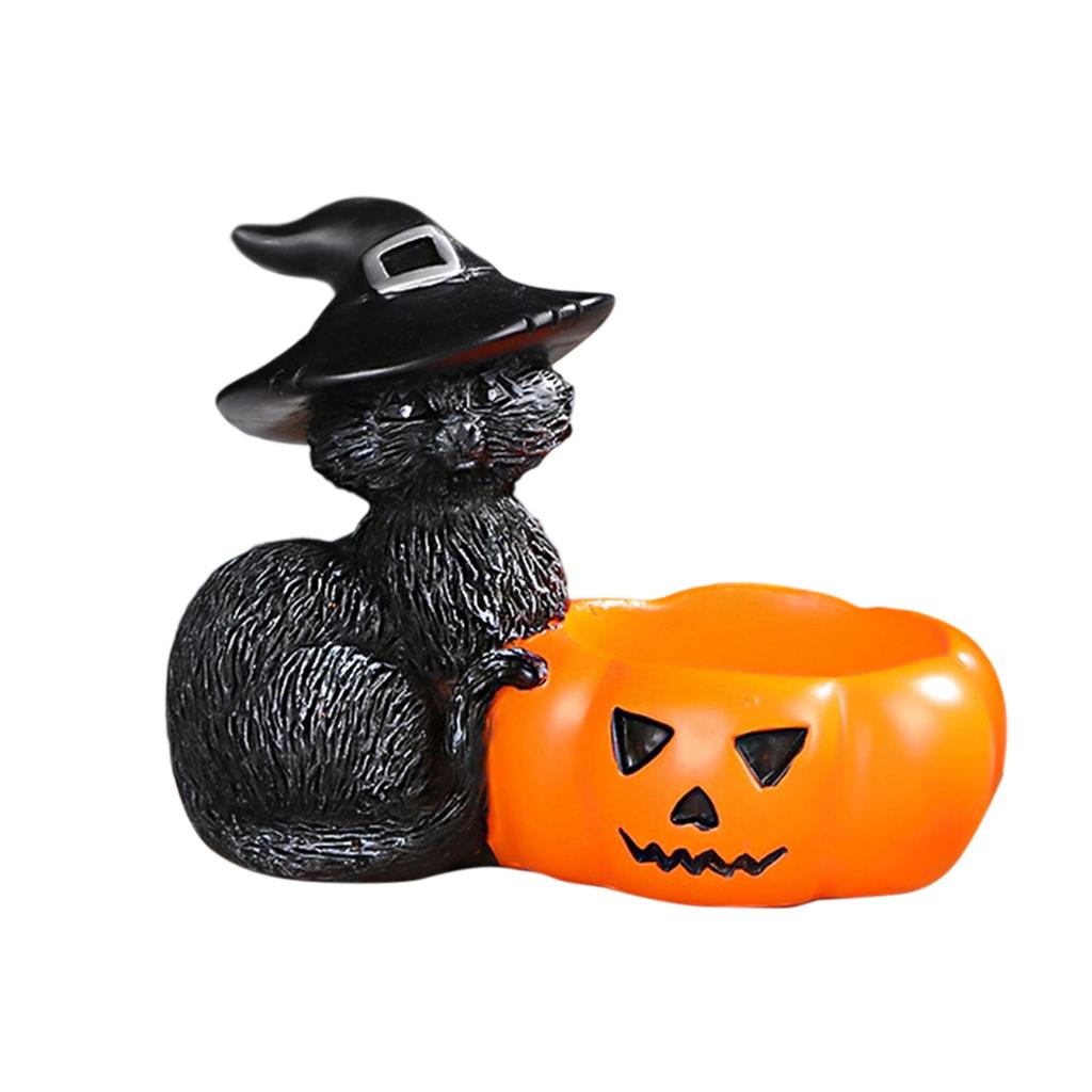 Spooky Halloween Resin Witch Bat Jack-O -Lantern Tealight Holder Table Centerpieces for Home Party Holiday Decorations