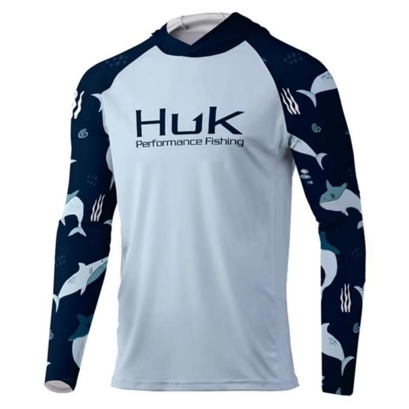 HUK Fishing Shirt Men's Long-sleeved Hooded Suit UPF50 Breathable T-shirt