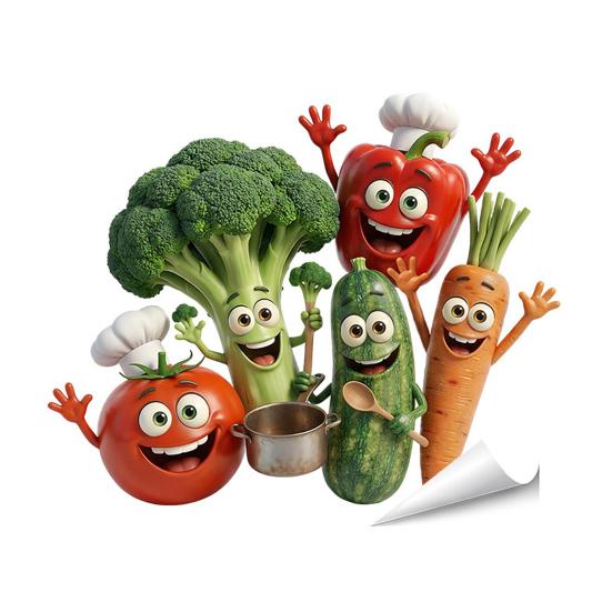 Cartoon Kitchen Food Wall Stickers DIY Vegetables Fruits Quotes Wall Decals Peel And Stick Refrigerator Door Stickers for Dining Room