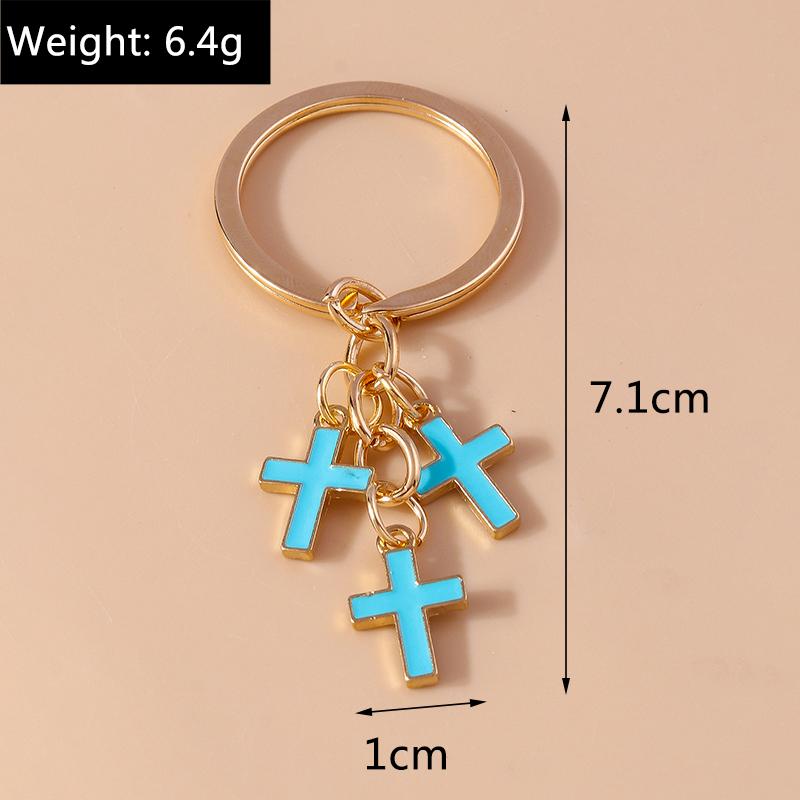 Cute Enamel Cross Keychain Jesus Religious Keyring for Women Girls Handbag Pendants DIY Key Chain Jewelry Gifts Accessories