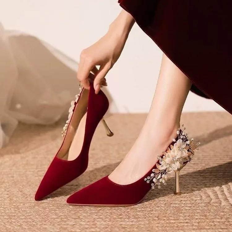 

Fashion Satin High Heels Women s Stitch Heel 2025 New Pointed Toe Wedding Shoes 34